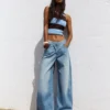 Çapraz Bel Detaylı Yüksek Bel Wide Leg Geniş Paça Kot Pantolonlar