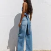 Çapraz Bel Detaylı Yüksek Bel Wide Leg Geniş Paça Kot Pantolonlar
