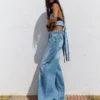 Çapraz Bel Detaylı Yüksek Bel Wide Leg Geniş Paça Kot Pantolonlar