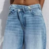 Çapraz Bel Detaylı Yüksek Bel Wide Leg Geniş Paça Kot Pantolonlar