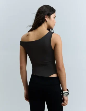 Asimetrik Büzgülü Askılı Bodysuit