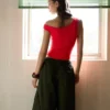 Asimetrik Büzgülü Askılı Bodysuit