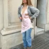 Asimetrik Saten Mini Elbise