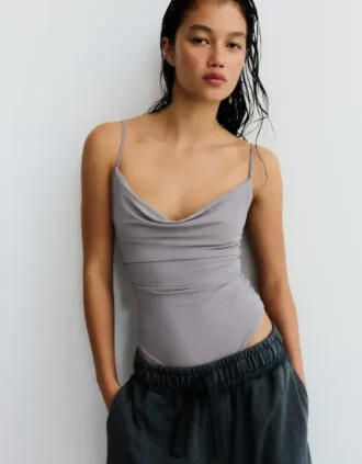Askılı Drapeli Bodysuit