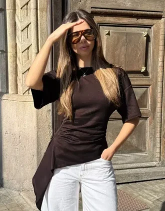 Büzgülü Kısa Kollu T-Shirt – #Bershkastyle – Kadın