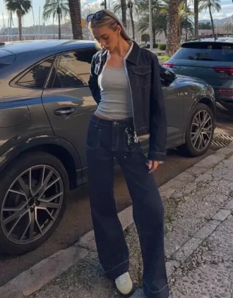 Cepli Dikişsiz Yüksek Bel Wide Leg Kot Pantolonlar – Pantolonlar – Kadın