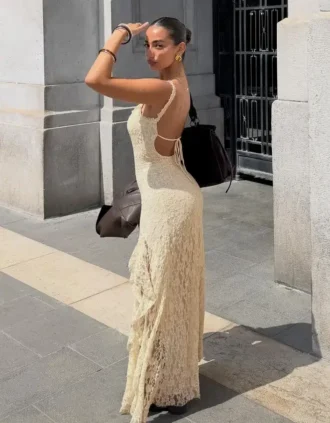Dantel Süslemeli Midi Elbise