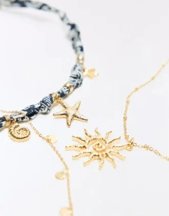 Deniz temalı charm’lı bandana kolye seti