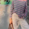 Desenli Asimetrik Yakalı Uzun Kollu T-shirt – #Bershkastyle – Kadın