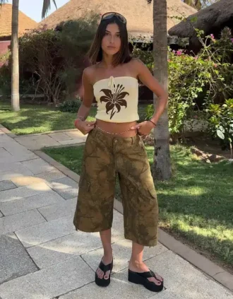 Desenli Bandeau Üst – T-shirtler – Kadın
