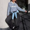 Desenli Polo Yaka Uzun Kollu T-shirt – #Bershkastyle – Kadın