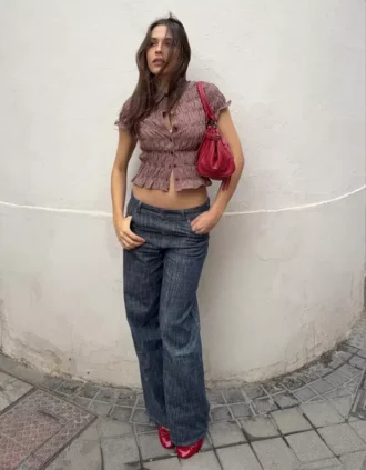 Düşük Bel Dokulu Boyfriend Kot Pantolon