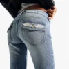 Düşük Bel Nakışlı Geniş Paça Kot Pantolonlar