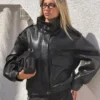 Faux Leather Huni Yaka Ceket