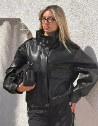 Faux Leather Huni Yaka Ceket