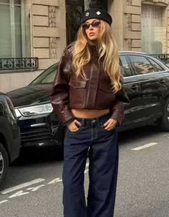Faux Leather Huni Yaka Ceket