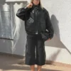 Faux Leather Huni Yaka Ceket
