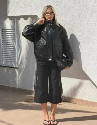 Faux Leather Huni Yaka Ceket