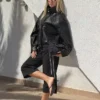 Faux Leather Huni Yaka Ceket
