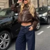 Faux Leather Huni Yaka Ceket