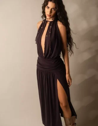 Halter Yaka Midi Elbise