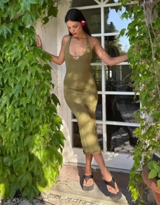 Halter Yaka Midi Elbise