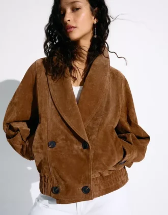 Çift Sıralı Leather Süet Ceket – Ceketler ve Trençkotlar