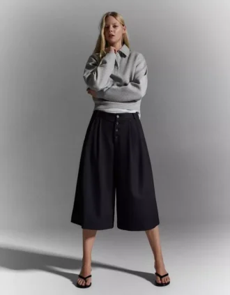 Çizgili Culottes Bermuda Şort