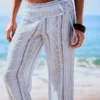 Çizgili Keten Karışımlı Pantolonlar