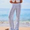 Çizgili Keten Karışımlı Pantolonlar