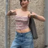 Çizgili Metalik İplikli Bandeau Üst