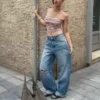 Çizgili Metalik İplikli Bandeau Üst