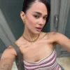 Çizgili Metalik İplikli Bandeau Üst