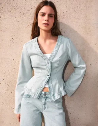 Çizgili Peplum Denim Ceket – Ceketler ve Trençkotlar