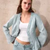 Çizgili Peplum Denim Ceket – Ceketler ve Trençkotlar
