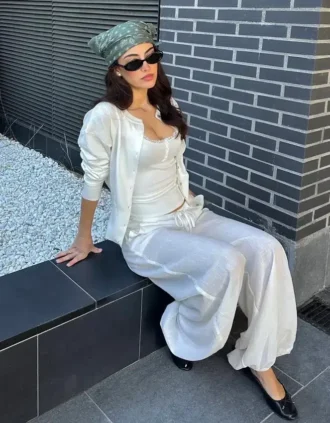 Çizgili, yuvarlak yakalı, düğmeli ceket