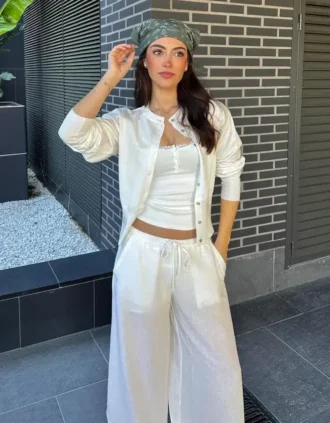 Çizgili, yuvarlak yakalı, düğmeli ceket