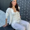 Çizgili, yuvarlak yakalı, düğmeli ceket