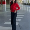 Çizgili, yuvarlak yakalı, düğmeli ceket