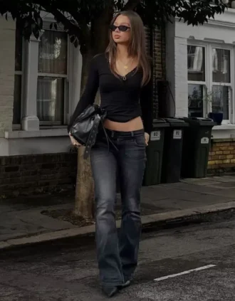 Kapaklı Düşük Bel Bootcut Kot Pantolonlar