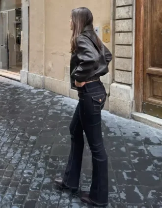 Kapaklı Düşük Bel Bootcut Kot Pantolonlar