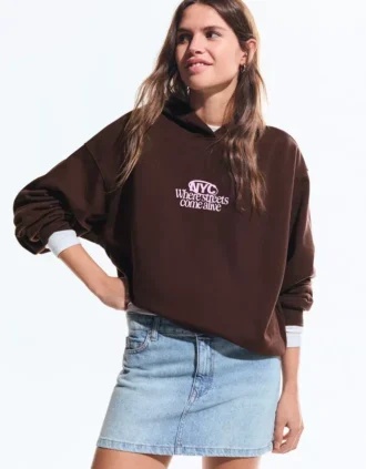 Kapüşonlu Baskılı Sweatshirt