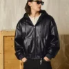 Kapüşonlu Faux Leather Ceket – Ceketler