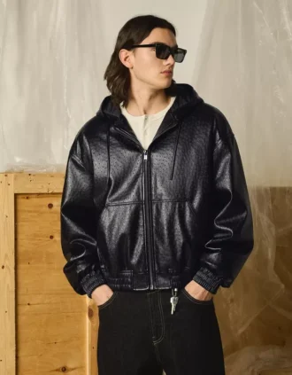 Kapüşonlu Faux Leather Ceket – Ceketler
