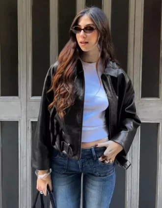 Kemerli Faux Leather Bomber Ceket – Ceketler ve Trençkotlar – Kadın