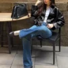 Kemerli Faux Leather Bomber Ceket – Ceketler ve Trençkotlar – Kadın