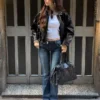 Kemerli Faux Leather Bomber Ceket – Ceketler ve Trençkotlar – Kadın