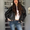 Kemerli Faux Leather Bomber Ceket – Ceketler ve Trençkotlar – Kadın