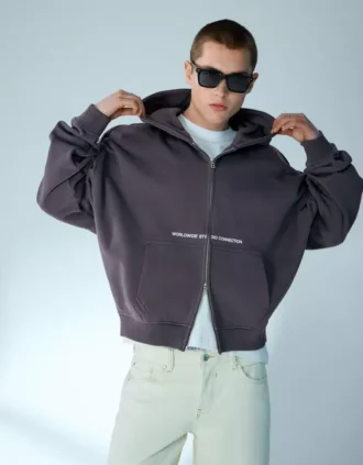 Kısa, Bol Fit, Fermuarlı, Desenli Sweatshirt – Sweatshirtler ve Kapüşonlular