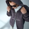 Kısa, Bol Fit, Fermuarlı, Desenli Sweatshirt – Sweatshirtler ve Kapüşonlular